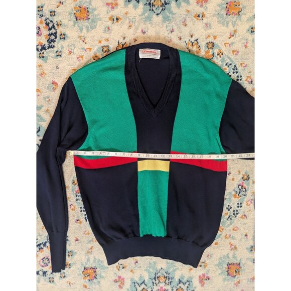 J McInerney Ltd Scotland Navy Green Red Yellow Colorblock V-Neck Sweater: 112/44 - Picture 6 of 8
